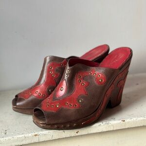 Vince Camuto Peeptoe Wedge with Tooled Leather